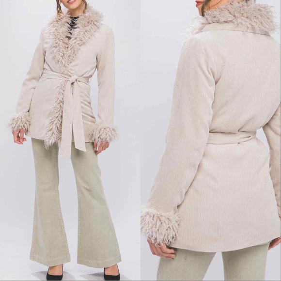 HIPPIE PENNY LANE FAUX FUR COAT WITH WAIST TIE - CAMEL - Picture 7 of 8